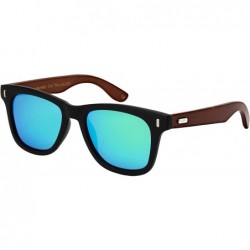 Sport Wood Bamboo Horned Rim Polarized Sunglasses for Men Women With Color Mirror Lens - CM18QHM4EO5 $24.88