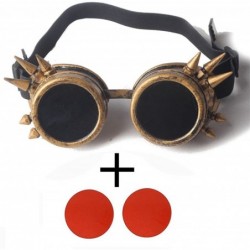 Goggle Steampunk Goggles Vintage Glasses Rave Retro Cosplay Halloween Spiked - Frame+red Lenses - CO18HA0K5QR $8.27
