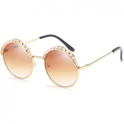 Round Women Fashion Round Pearl Frame Sunglasses UV Protection Sunglasses - Tea - CC1989WQ7SI $25.24