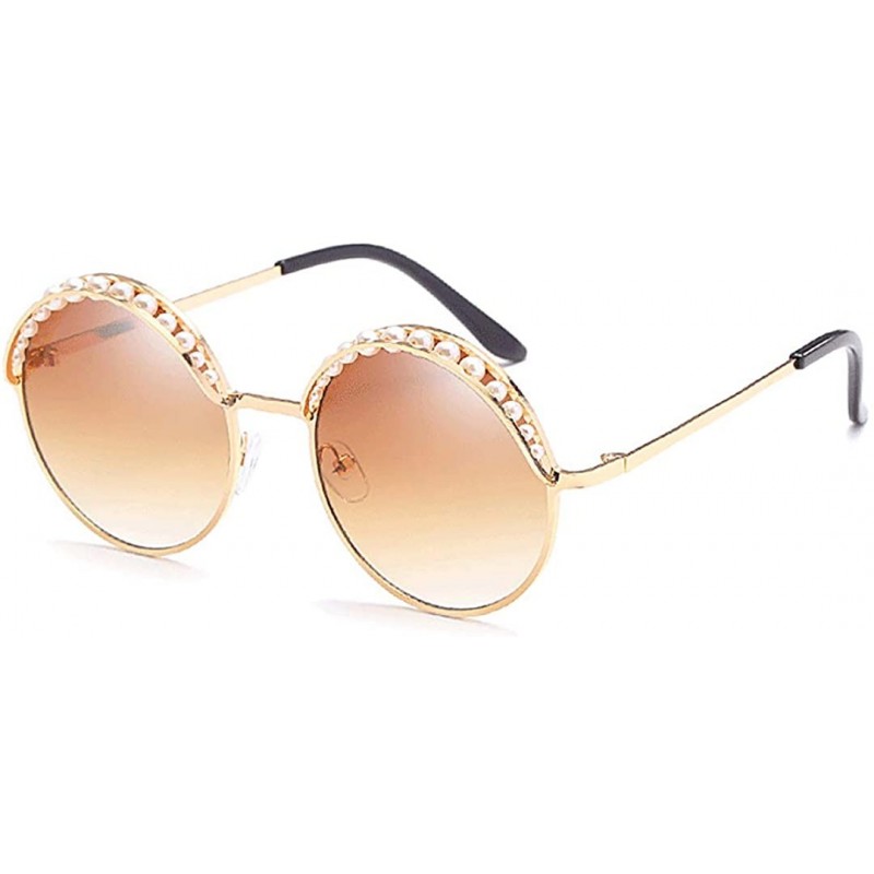 Round Women Fashion Round Pearl Frame Sunglasses UV Protection Sunglasses - Tea - CC1989WQ7SI $15.01