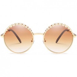 Round Women Fashion Round Pearl Frame Sunglasses UV Protection Sunglasses - Tea - CC1989WQ7SI $15.01