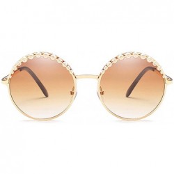 Round Women Fashion Round Pearl Frame Sunglasses UV Protection Sunglasses - Tea - CC1989WQ7SI $15.01