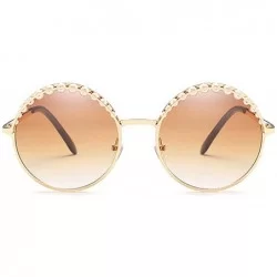 Round Women Fashion Round Pearl Frame Sunglasses UV Protection Sunglasses - Tea - CC1989WQ7SI $15.01