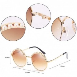 Round Women Fashion Round Pearl Frame Sunglasses UV Protection Sunglasses - Tea - CC1989WQ7SI $15.01