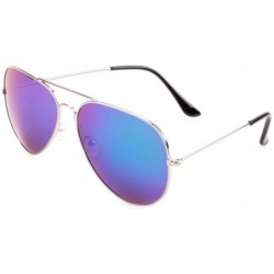Aviator Sunglasses Eyeglasses Mirrored Protection - Silver Frame Green Mix Blue Lens - CX18DH0RQH6 $10.38