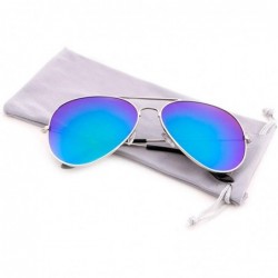 Aviator Sunglasses Eyeglasses Mirrored Protection - Silver Frame Green Mix Blue Lens - CX18DH0RQH6 $10.38