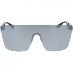 Rimless Oversize Panel Shield Robotic Flat Top Retro Sunglasses - Black Silver Mirror - C318RZ5OZ9O $14.86