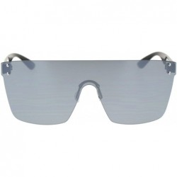 Rimless Oversize Panel Shield Robotic Flat Top Retro Sunglasses - Black Silver Mirror - C318RZ5OZ9O $22.14