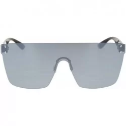 Rimless Oversize Panel Shield Robotic Flat Top Retro Sunglasses - Black Silver Mirror - C318RZ5OZ9O $22.14