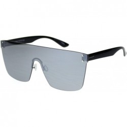 Rimless Oversize Panel Shield Robotic Flat Top Retro Sunglasses - Black Silver Mirror - C318RZ5OZ9O $14.86