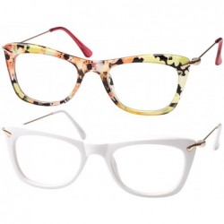 Cat Eye Womens Fashion Designer Cat Eye Eyeglasses Frames with Metal Arms - 2 Pairs / White + Green Floral - CS18G8NWL07 $21.36