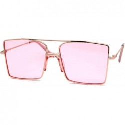 Rectangular Mens Oversize Square Rectangular Double Bridge Pilots Sunglasses - Gold Pink - CB196IETM4H $15.52