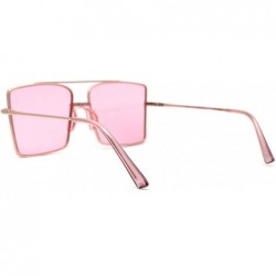 Rectangular Mens Oversize Square Rectangular Double Bridge Pilots Sunglasses - Gold Pink - CB196IETM4H $15.52