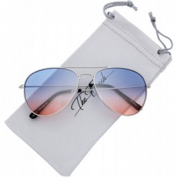 Aviator Classic Metal Frame Oceanic Color Lens Aviator Sunglasses Gift Box - 1-silver - C218Y60MSQL $21.76