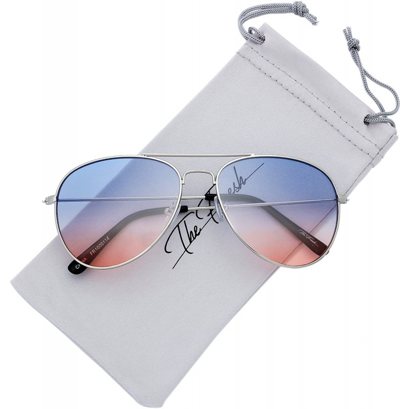 Aviator Classic Metal Frame Oceanic Color Lens Aviator Sunglasses Gift Box - 1-silver - C218Y60MSQL $9.67