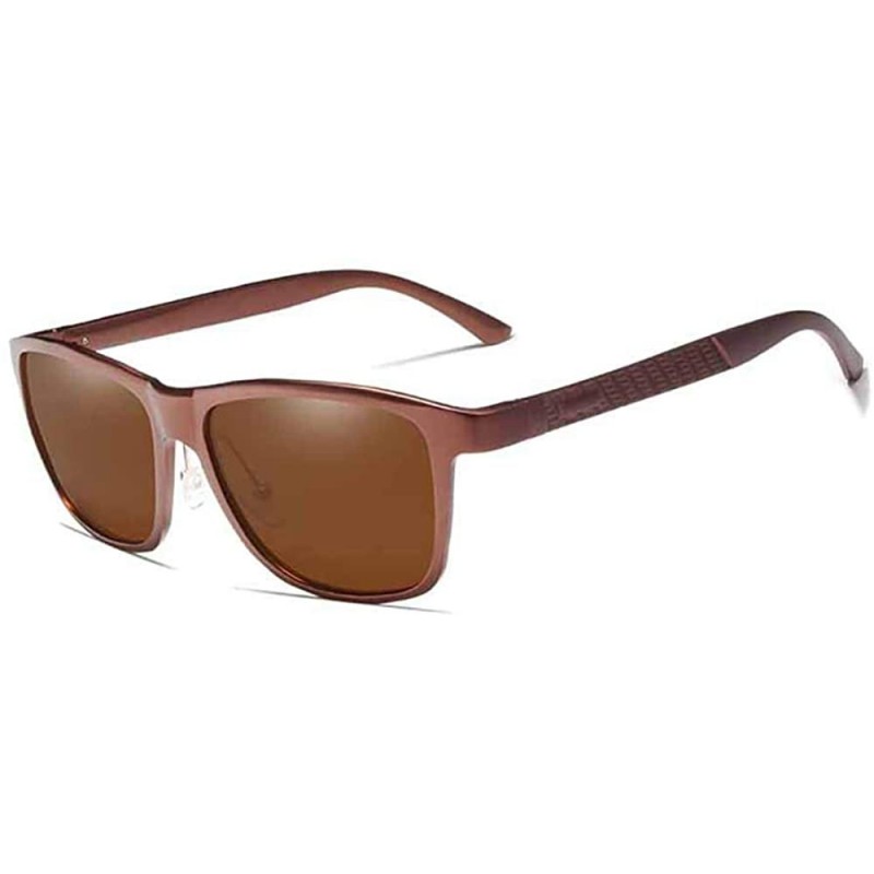 Square Genuine adjustable sunglasses square men polarized UV400 Ultra light Al-Mg - Brown - CM18SM8NMED $27.54