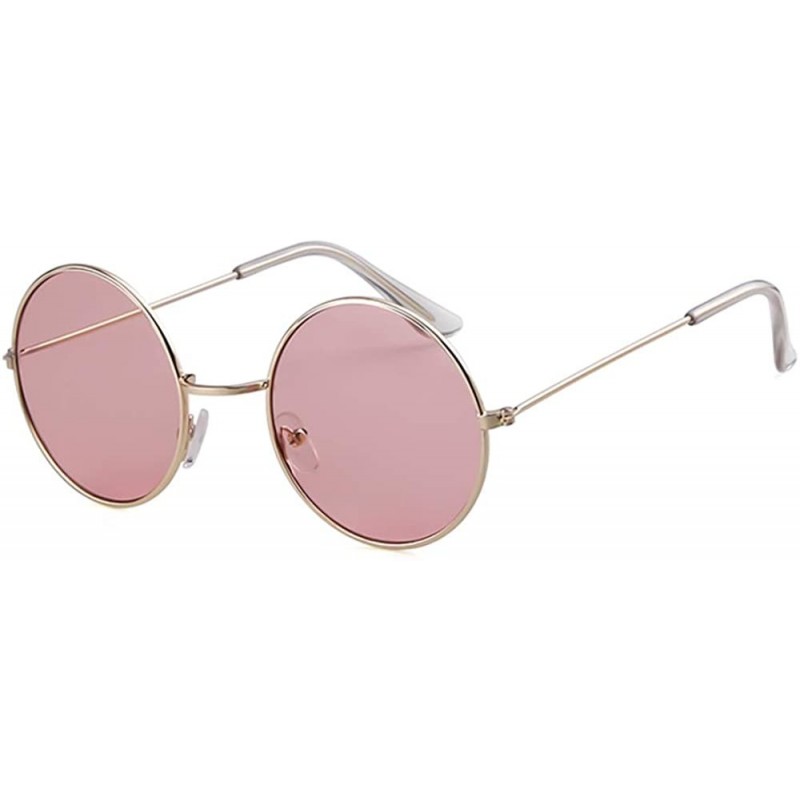 Oversized Round Retro Sunglasses Men Women Vintage Small Circle Sun Glasses - C-gold Frame/Pink Lens - CZ18HAM3R8W $12.15