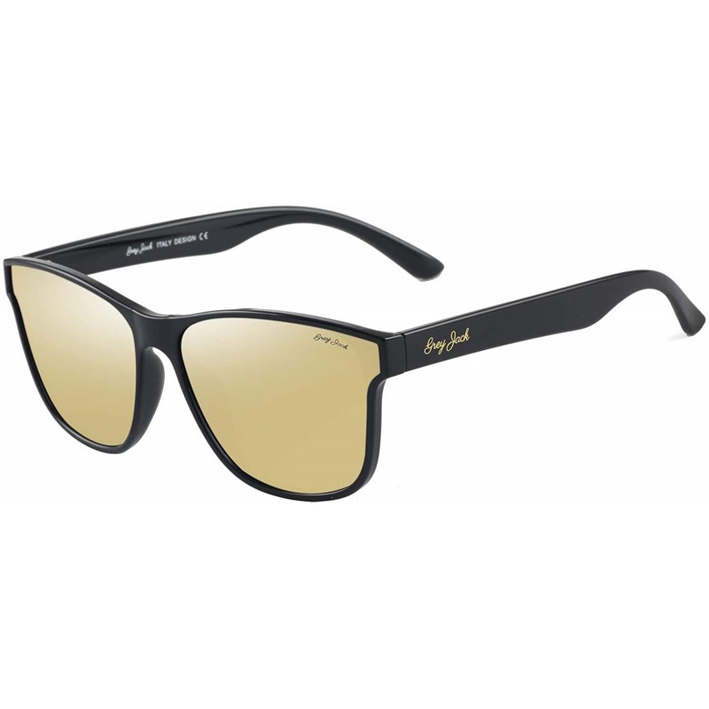 Rectangular Polarized Sunglasses Rectangular UV Protection for Men Women - Black Frame Golden Lens - CK18UX385ND $23.04