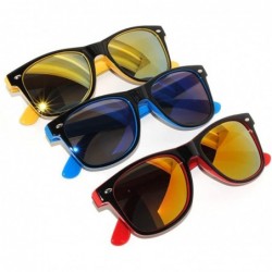 Oval Retro 80's 2 Tone Frame Vintage Sunglasses Full Mirror Lens 3 Pack - Yellow/Blue/Red - 3 Pairs - CZ11NQVFR2N $11.81