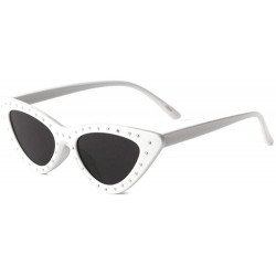 Cat Eye Frontal Rhinestone Retro Sharp Cat Eye Sunglasses - White - CJ198D7YESW $12.54