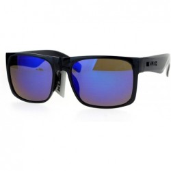 Rectangular Kush Mirror Lens Rectangular Horn Rim Sport Mens Sunglasses - Shiny Black Blue - C012O8Z8A6C $22.09