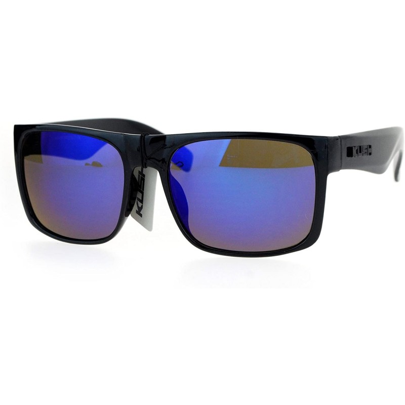 Rectangular Kush Mirror Lens Rectangular Horn Rim Sport Mens Sunglasses - Shiny Black Blue - C012O8Z8A6C $9.62