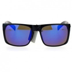 Rectangular Kush Mirror Lens Rectangular Horn Rim Sport Mens Sunglasses - Shiny Black Blue - C012O8Z8A6C $9.62