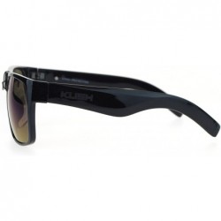 Rectangular Kush Mirror Lens Rectangular Horn Rim Sport Mens Sunglasses - Shiny Black Blue - C012O8Z8A6C $9.62