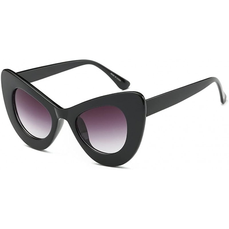 Oval Womens Cat Eye Retro Eyewear Oversized Bold Rim Round Cateye Sunglasses - Bright Black Gray - CN18E327N75 $16.97