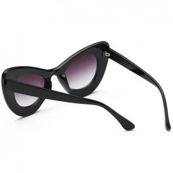 Oval Womens Cat Eye Retro Eyewear Oversized Bold Rim Round Cateye Sunglasses - Bright Black Gray - CN18E327N75 $16.97