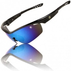 Sport Full Throttle Lightweight Rimless Geometric Curved One Piece Shield Lens Sports Sunglasses - Blue Black - CT199K2WGWY $...