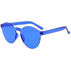 Rectangular Women Men Fashion Clear Retro Sunglasses Outdoor Frameless Eyewear Glasses Blue - CS190O0OSTG $17.08