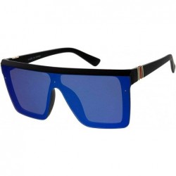 Semi-rimless Fashion Oversize Siamese Lens Sunglasses Women Men Succinct Style UV400 - 3 Pack Black - Silver - Blue - CC1983G...