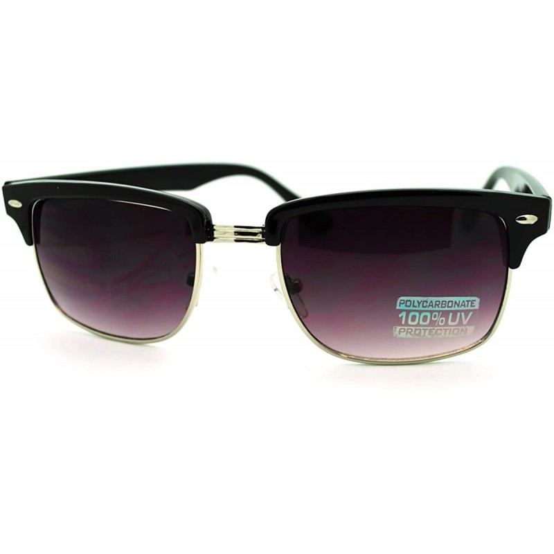 Rectangular Designer Club Sunglasses Short Rectangular Half Rim Fashion - Black Silver - CP11H4U80EJ $11.40