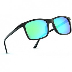 Rectangular Unisex Rectangular Polarized sunglasses for men women Driving Fishing - Shiny Black - C818E0G9TGU $46.96