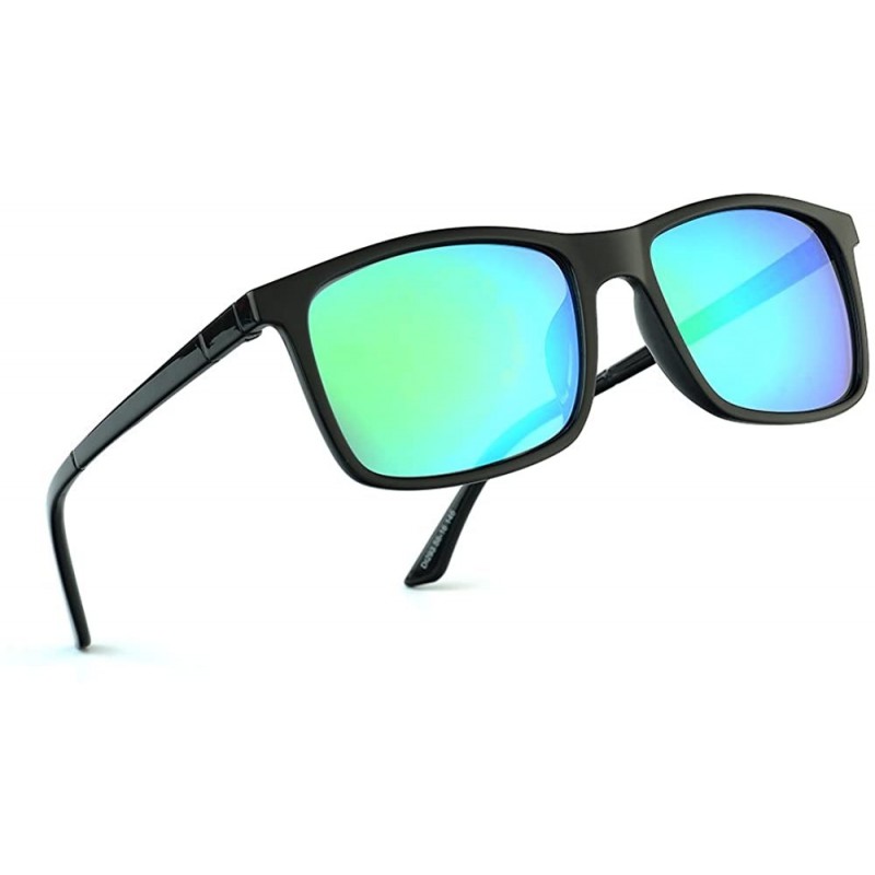 Rectangular Unisex Rectangular Polarized sunglasses for men women Driving Fishing - Shiny Black - C818E0G9TGU $22.94