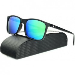 Rectangular Unisex Rectangular Polarized sunglasses for men women Driving Fishing - Shiny Black - C818E0G9TGU $22.94