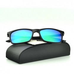 Rectangular Unisex Rectangular Polarized sunglasses for men women Driving Fishing - Shiny Black - C818E0G9TGU $22.94