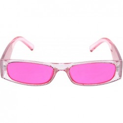 Square 80s Disco Narrow Rectangular Bling Engraving Plastic Pimp Sunglasses - All Pink - CL18R27A3O5 $19.09