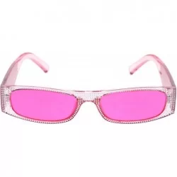 Square 80s Disco Narrow Rectangular Bling Engraving Plastic Pimp Sunglasses - All Pink - CL18R27A3O5 $18.60