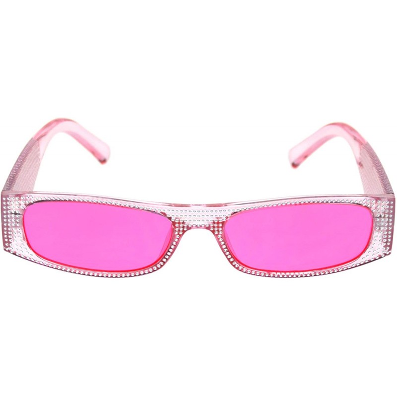 Square 80s Disco Narrow Rectangular Bling Engraving Plastic Pimp Sunglasses - All Pink - CL18R27A3O5 $9.30