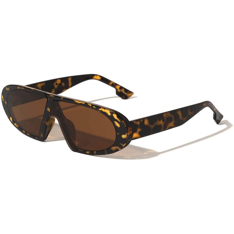 Oval Oval Shape Flat Designer Sunglasses - Brown Demi - C21972KC0UW $15.47