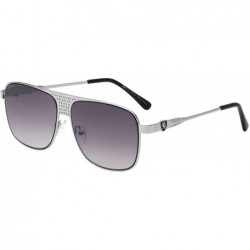 Square Octane Flat Square Lens Front Circle Cut Out Metal Pattern Aviator Sunglasses - Grey Silver - CP199CK54D5 $29.96