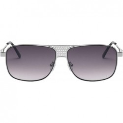 Square Octane Flat Square Lens Front Circle Cut Out Metal Pattern Aviator Sunglasses - Grey Silver - CP199CK54D5 $29.96