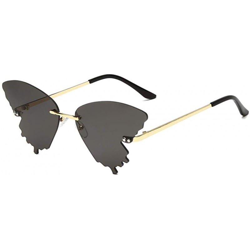 Goggle 2020 Butterfly Rimless Sunglasses Women Fashion Metal Driving Glasses - Grey - CO199CH767M $13.34