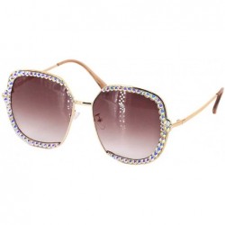 Aviator Oversized Rhinestone Aviator Sunglasses for Women Diamond Shades - Brown Lens/Colorful Rhinestone - CL18XRXYUGY $13.58