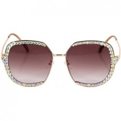 Aviator Oversized Rhinestone Aviator Sunglasses for Women Diamond Shades - Brown Lens/Colorful Rhinestone - CL18XRXYUGY $13.58