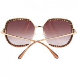 Aviator Oversized Rhinestone Aviator Sunglasses for Women Diamond Shades - Brown Lens/Colorful Rhinestone - CL18XRXYUGY $13.58