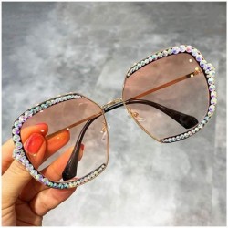 Aviator Oversized Rhinestone Aviator Sunglasses for Women Diamond Shades - Brown Lens/Colorful Rhinestone - CL18XRXYUGY $13.58