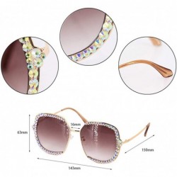 Aviator Oversized Rhinestone Aviator Sunglasses for Women Diamond Shades - Brown Lens/Colorful Rhinestone - CL18XRXYUGY $13.58